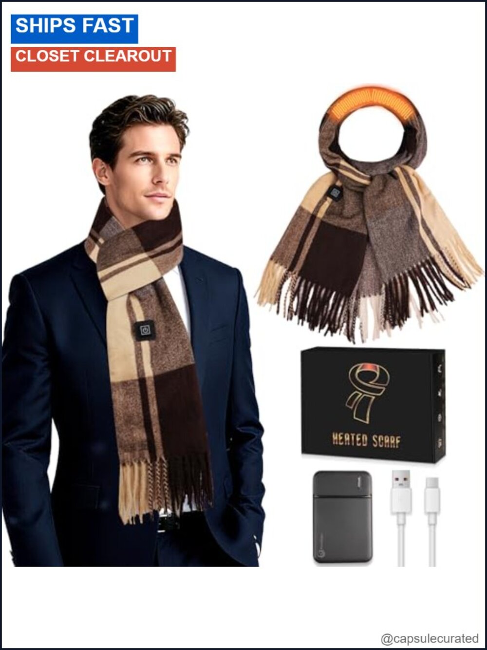 Heated Scarf for Men Women with Portable 5000mAh Battery 3 Temperature